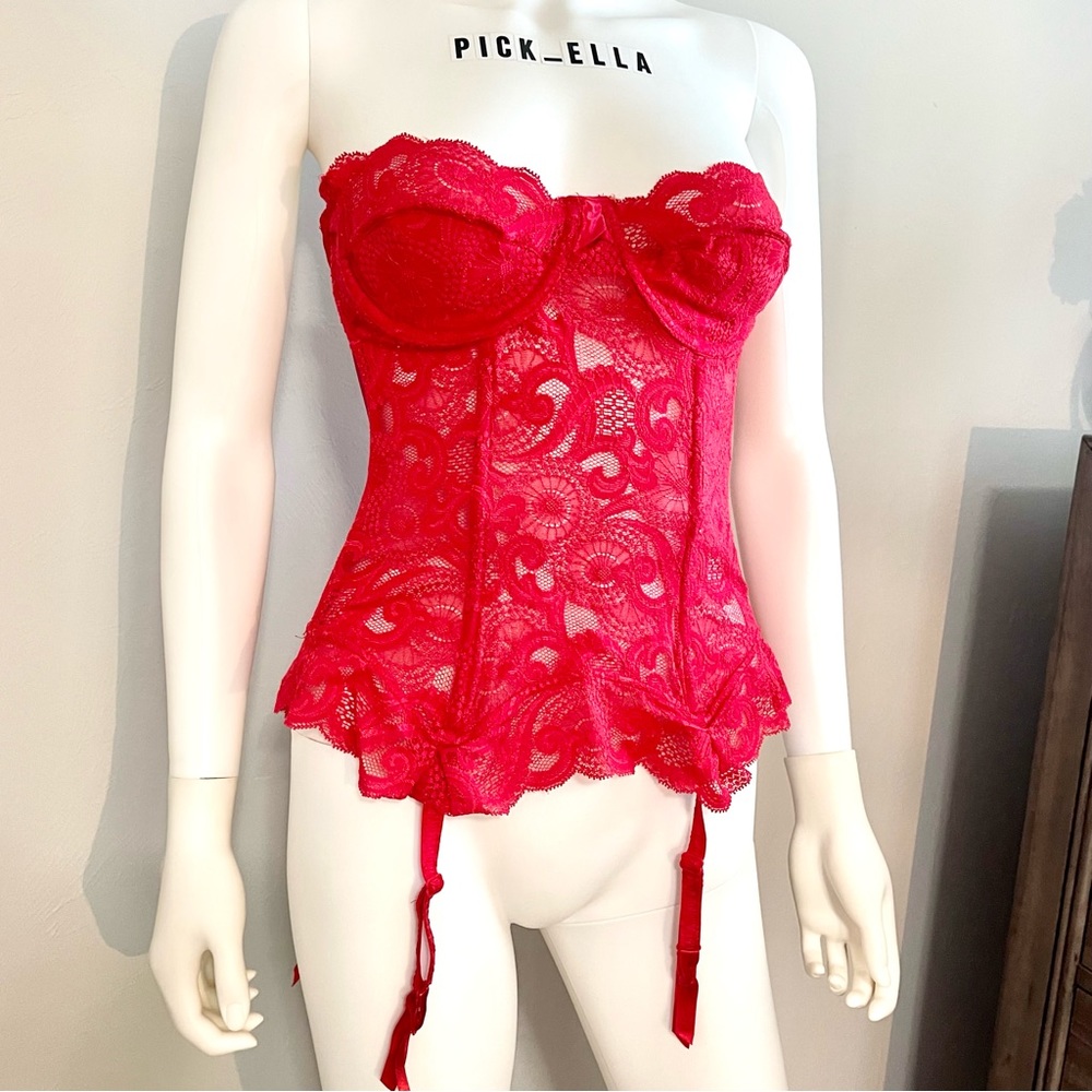 36B Vs Victoria’s Secret Vintage 1995 Garter Corset / Bustier Red floral lace